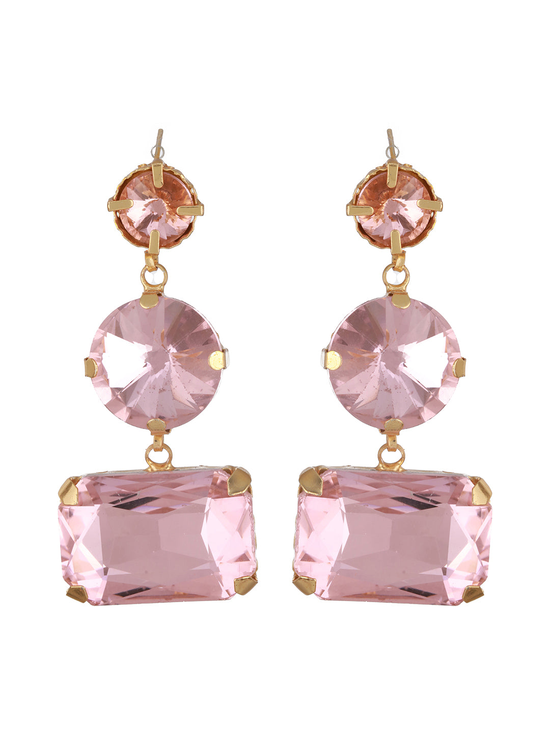 Jazz And Sizzle Gold Plated Pink Stone Studded Contemporary Drop Earrings