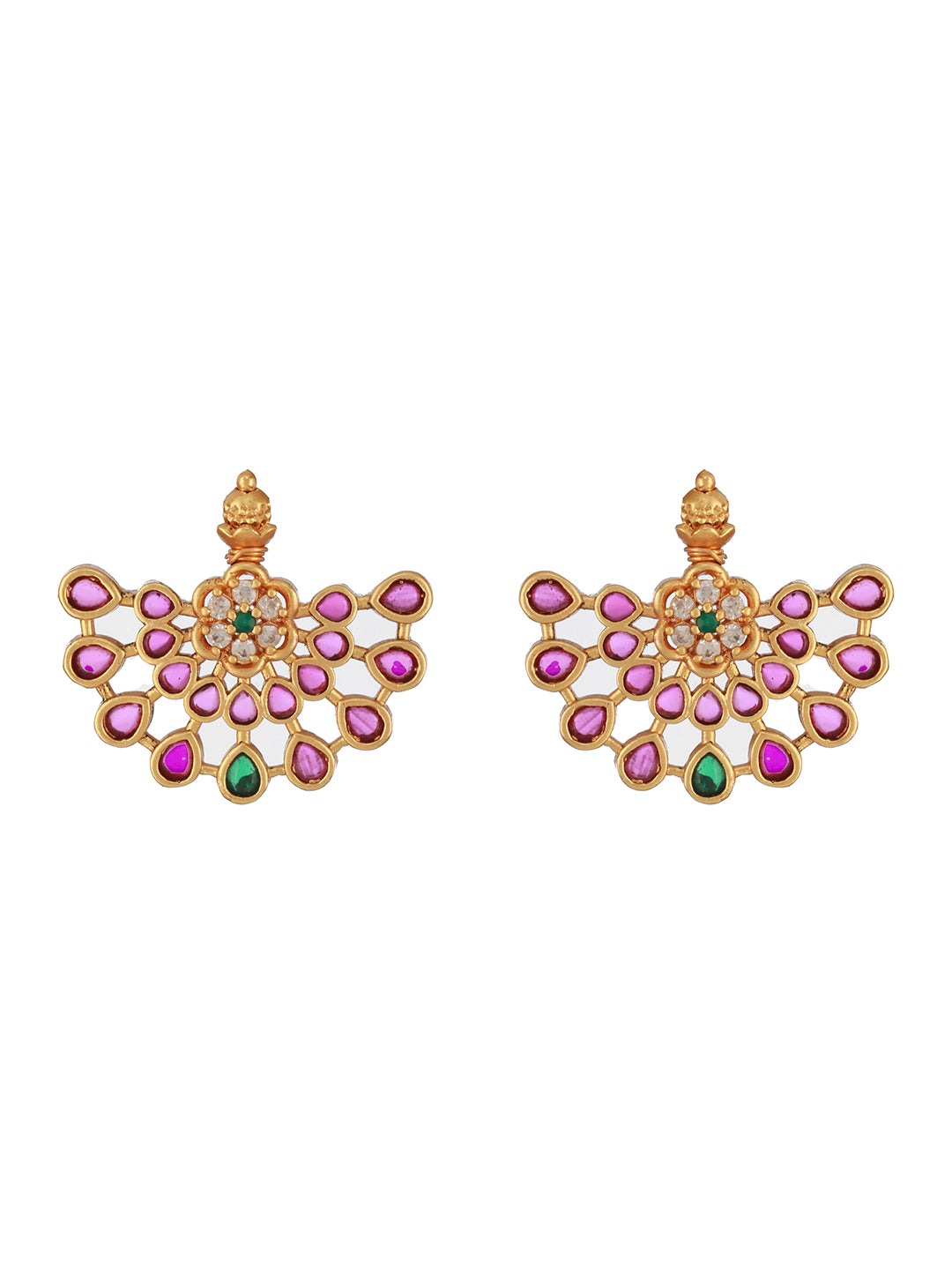 Jazz And Sizzle 24CT Gold-Plated Ruby & AD Stone Studded Half Moon Shaped Temple Stud Earrings