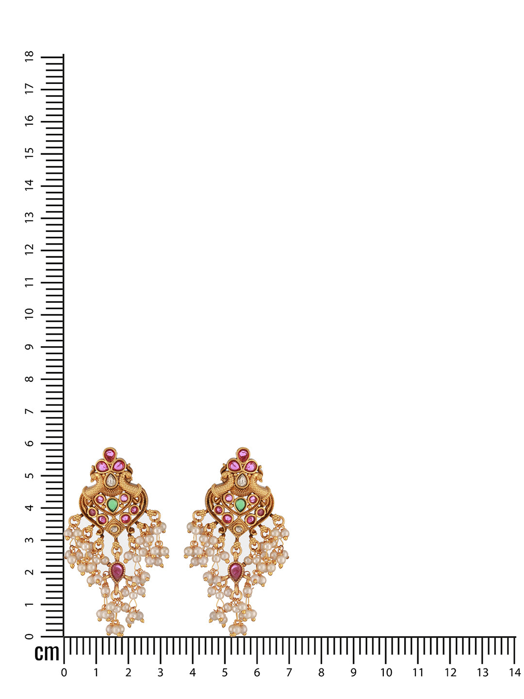 Jazz And Sizzle 22CT Gold-Plated AD Ruby Studded & Pearl Beaded Peacock Shaped Drop Earrings