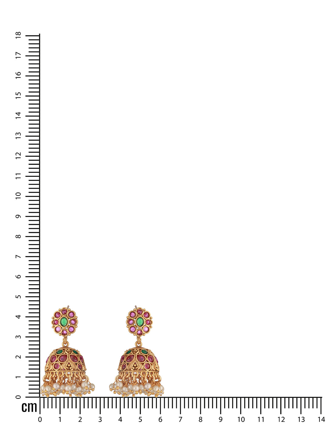 Jazz And Sizzle 24 CT Gold-Plated Ruby Stone Studded & Beaded Contemporary Dome Shaped Jhumkas Earrings