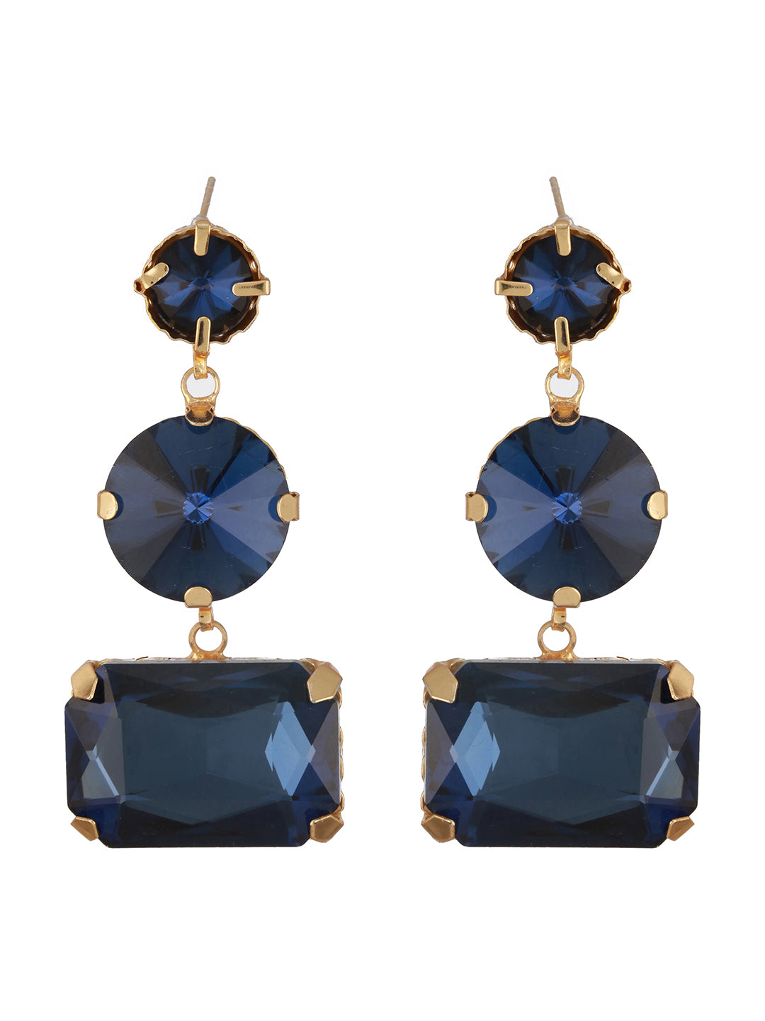 Jazz And Sizzle Gold Plated Contemporary Blue Stone Studded Drop Earrings