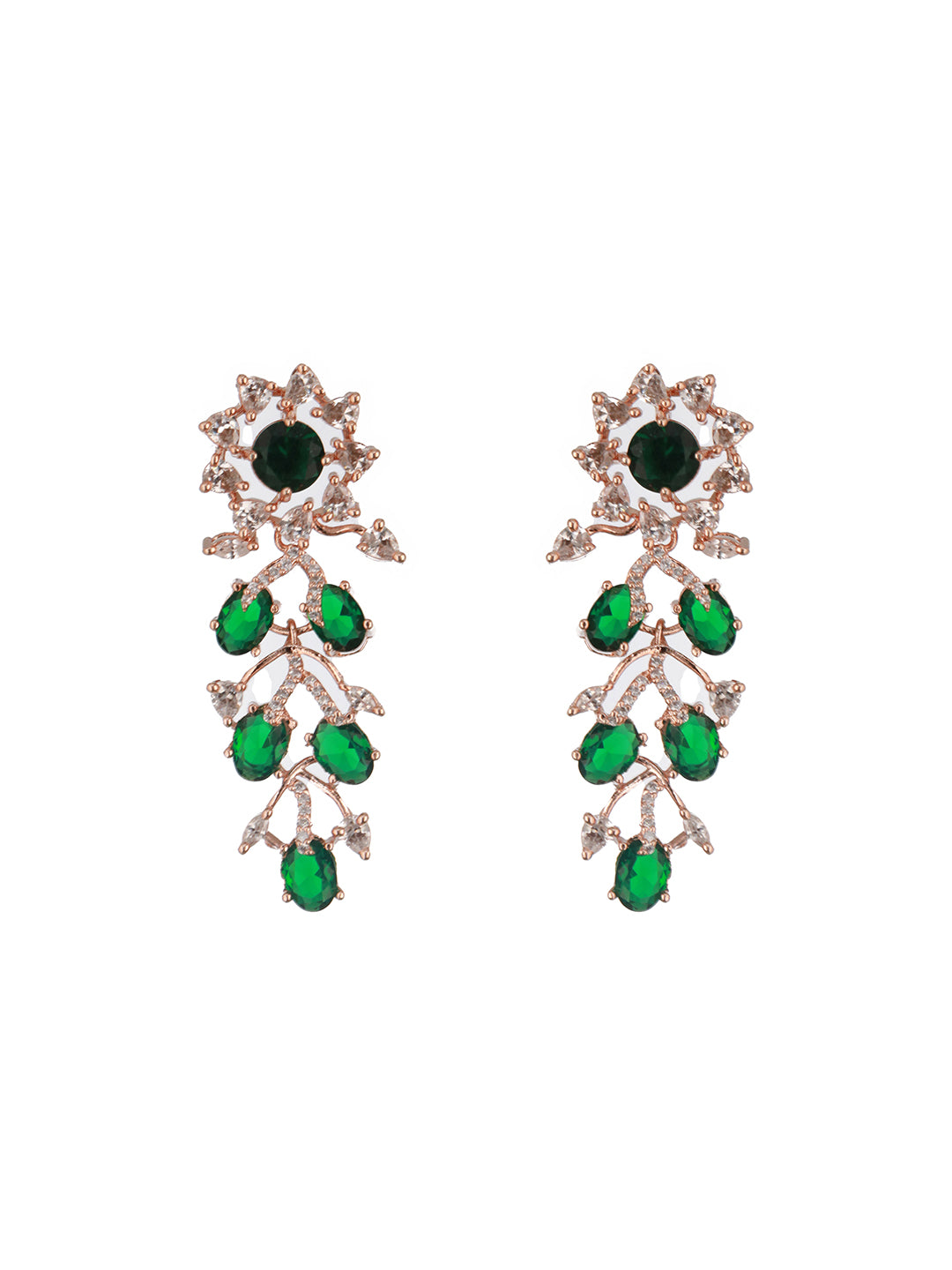 Jazz And Sizzle Rosegold-Plated Green American Diamond Studded Handcrafted Jewellery Set (Copy)