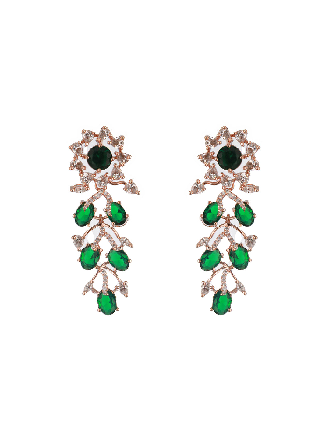 Jazz And Sizzle Rosegold-Plated Green American Diamond Studded Handcrafted Jewellery Set (Copy)