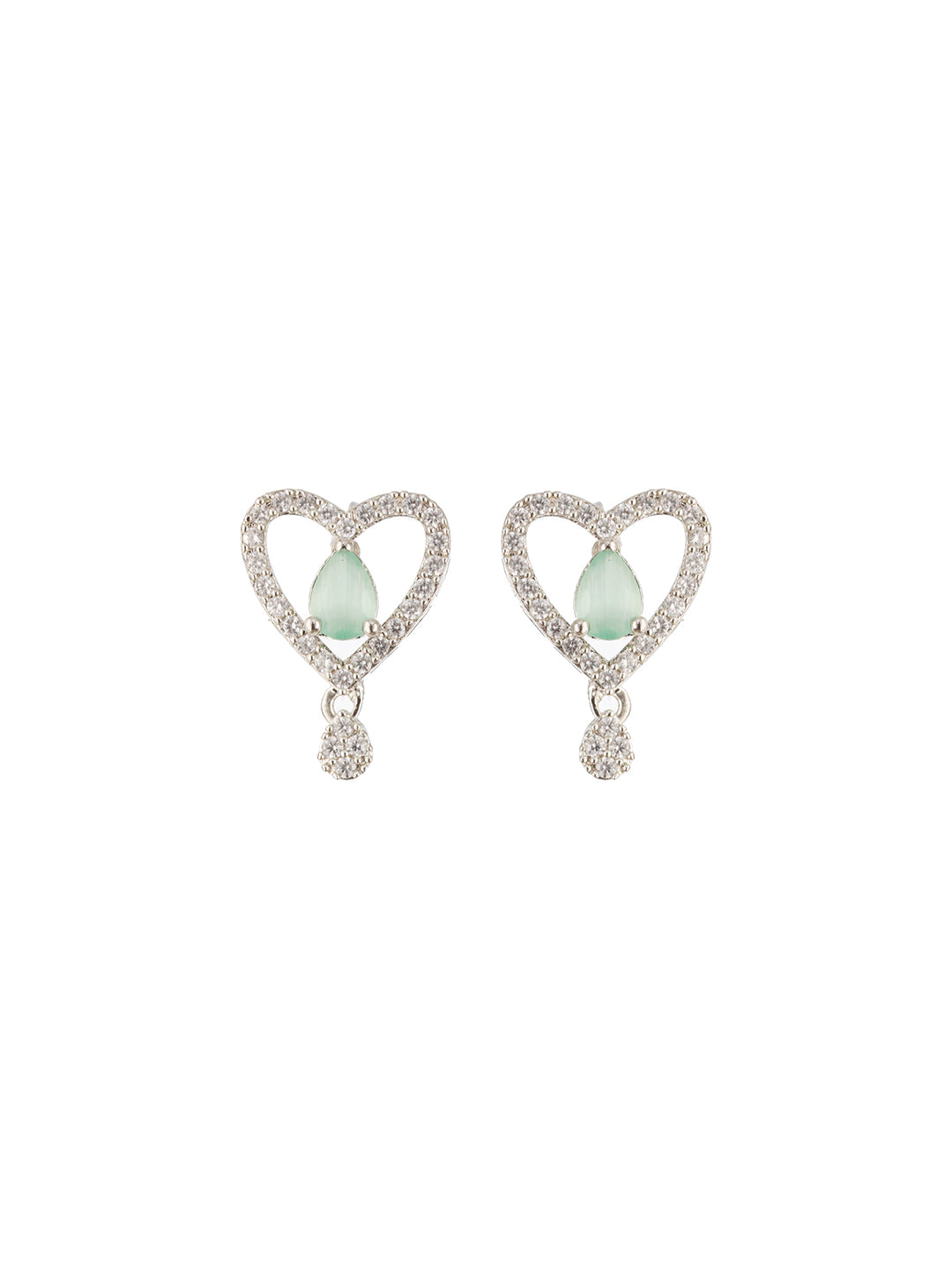 Jazz and Sizzle Silver-Tone Heart Shaped American Diamond Pendant Necklace Set with Green Stone
