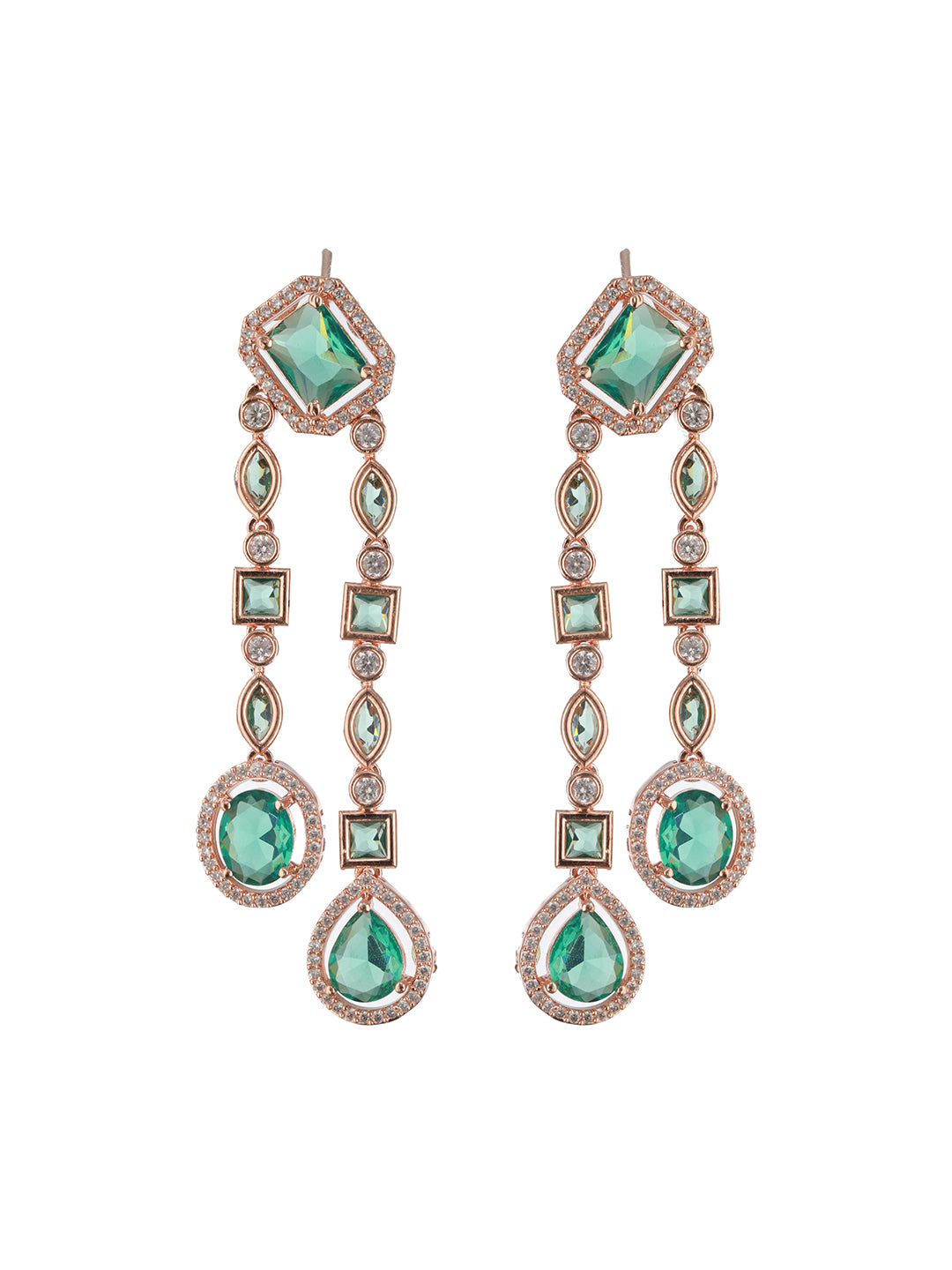 Jazz And Sizzle Rosegold-Plated Mint Green American Diamond Studded Handcrafted Jewellery Set