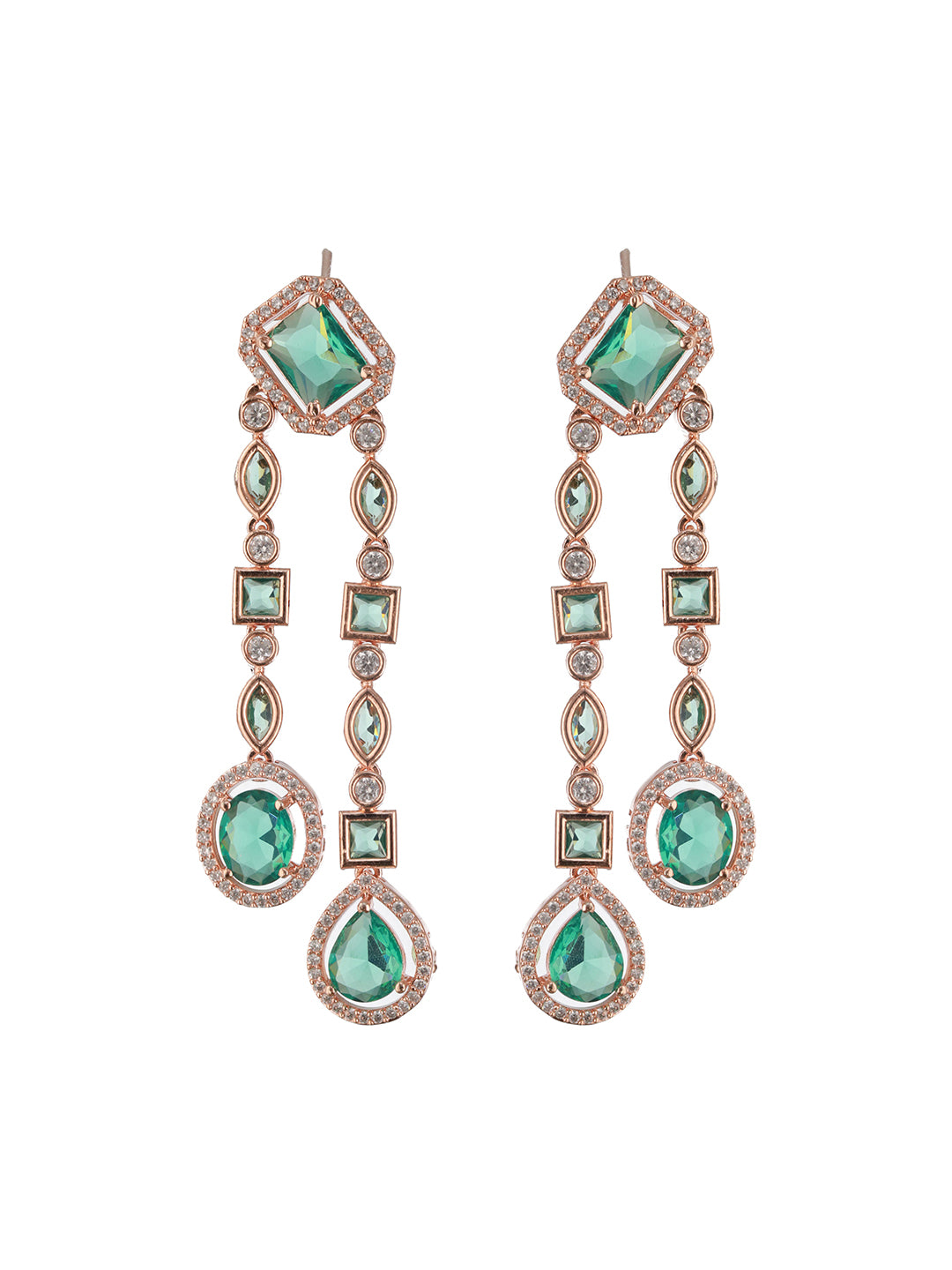 Jazz And Sizzle Rosegold-Plated Mint Green American Diamond Studded Handcrafted Jewellery Set