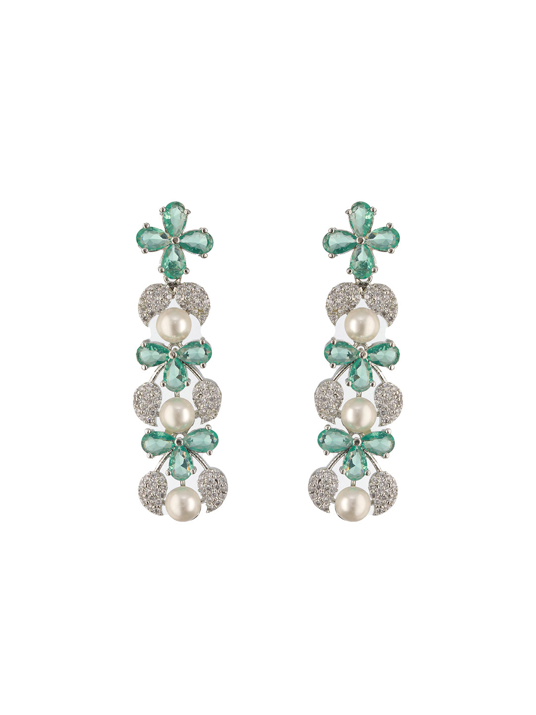 Jazz And Sizzle  Rhodium -Plated Mint Green American Diamond Studded Handcrafted Jewellery Set