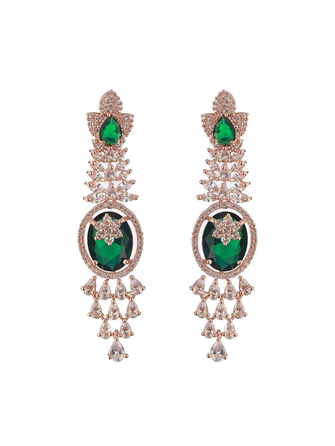 Jazz And Sizzle Rosegold-Plated Emarald Green American Diamond Studded Handcrafted Jewellery Set (Copy)