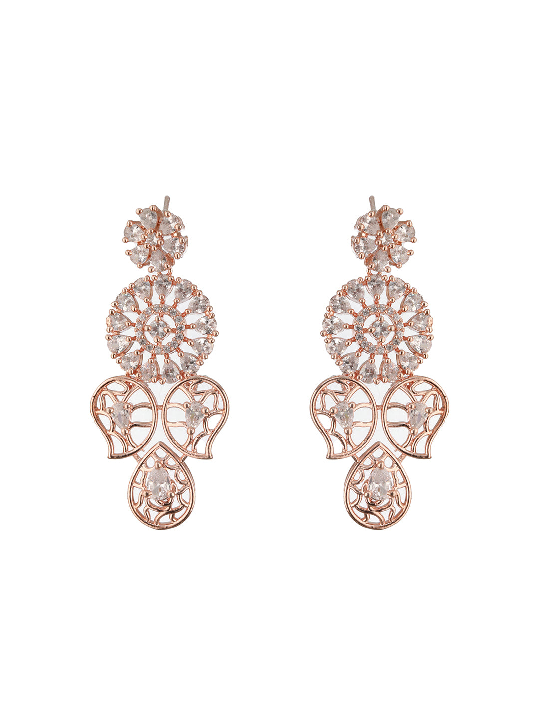 Jazz And Sizzle Rosegold-Plated American Diamond Studded Floral Contemporary Jewellery Set