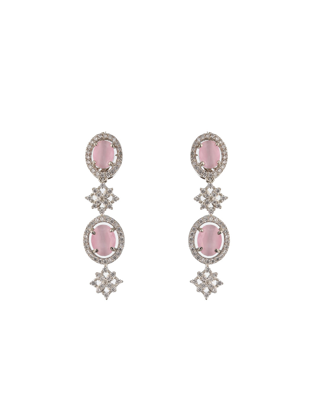 Jazz And Sizzle Rhodium-Plated PINK Ad-Studded Layered Jewelry Set