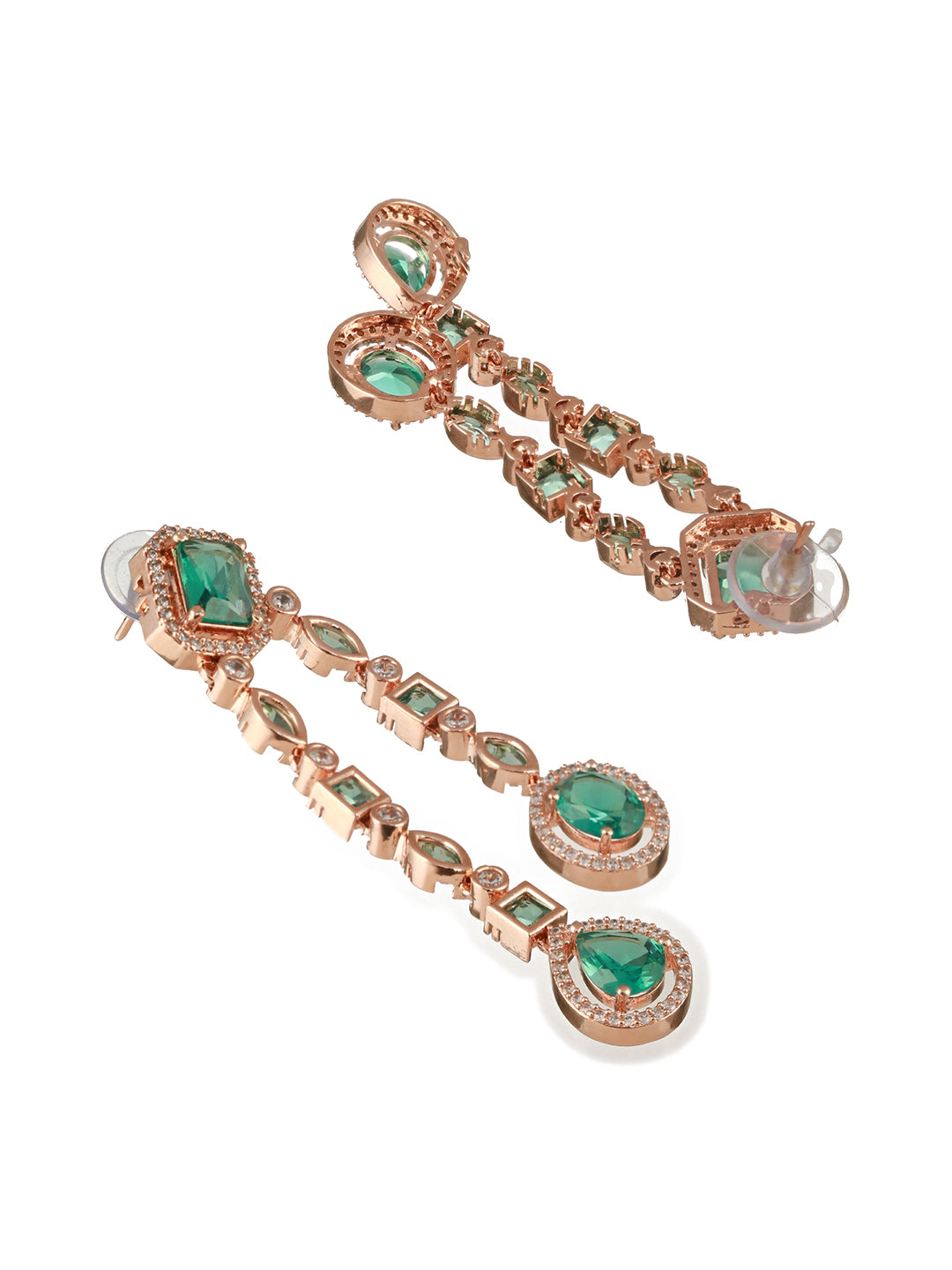 Jazz And Sizzle Rosegold-Plated Mint Green American Diamond Studded Handcrafted Jewellery Set