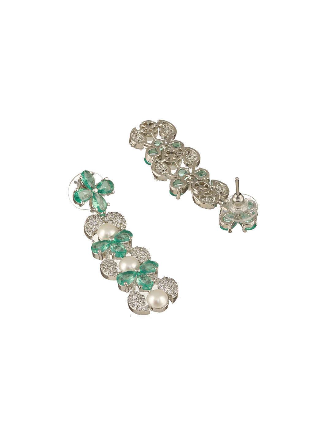 Jazz And Sizzle  Rhodium -Plated Mint Green American Diamond Studded Handcrafted Jewellery Set