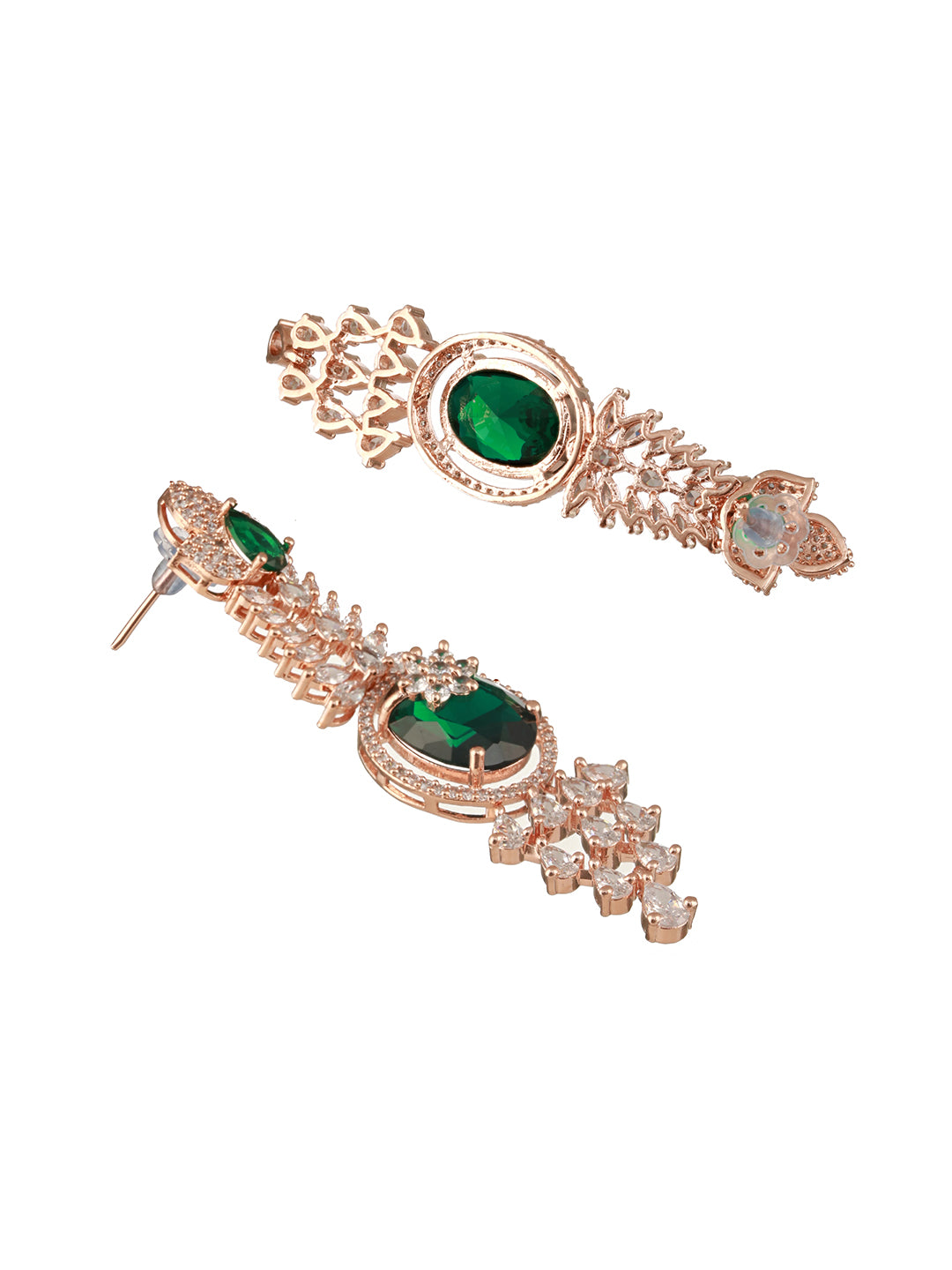 Jazz And Sizzle Rosegold-Plated Emarald Green American Diamond Studded Handcrafted Jewellery Set (Copy)