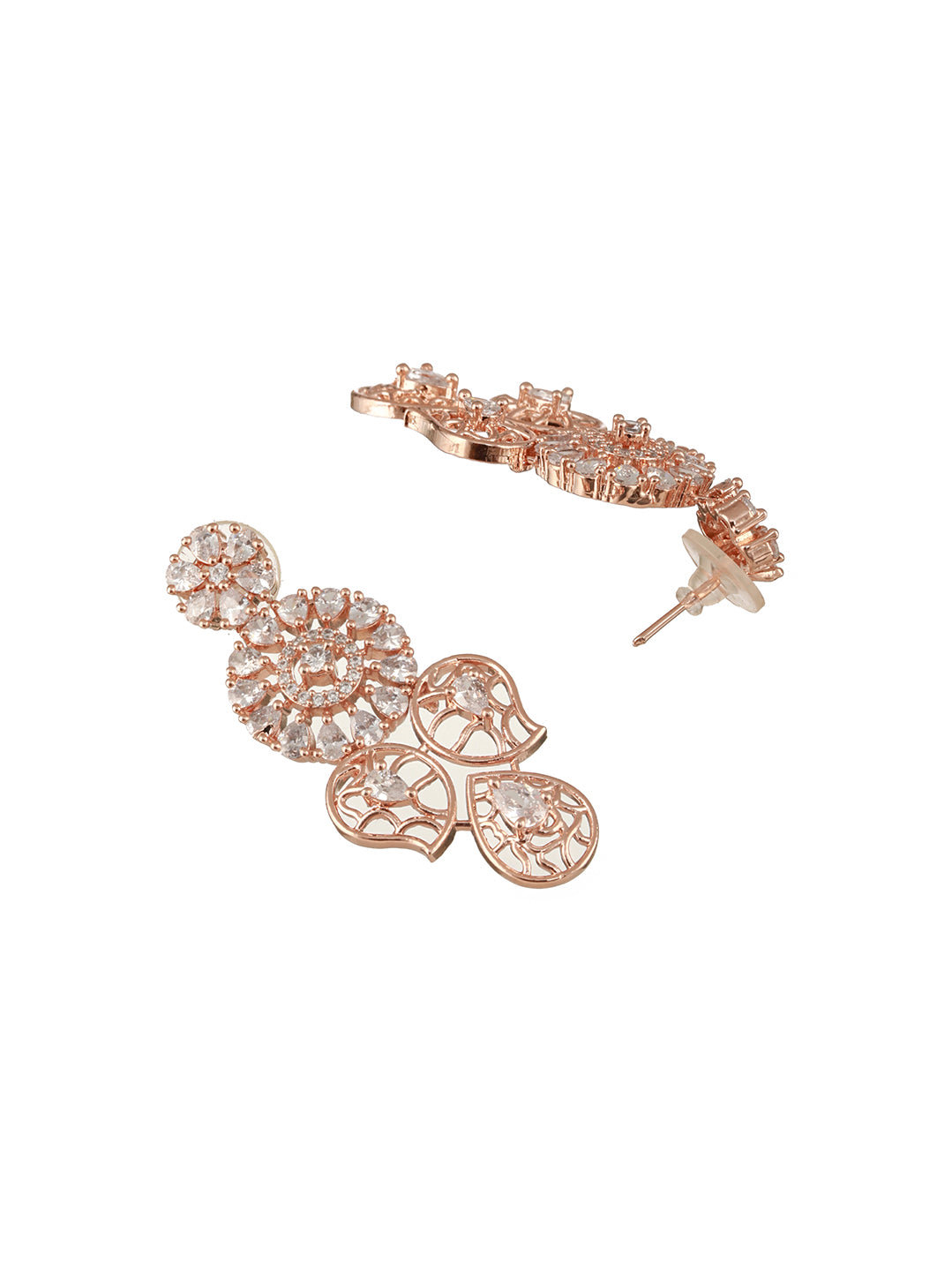 Jazz And Sizzle Rosegold-Plated American Diamond Studded Floral Contemporary Jewellery Set