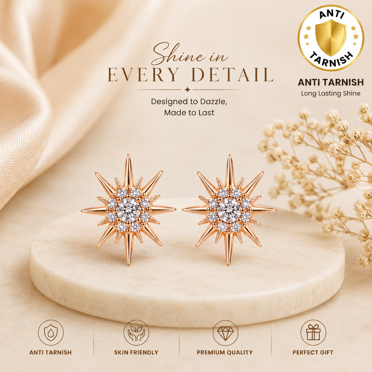 Starlight Bloom Rose Gold Earrings