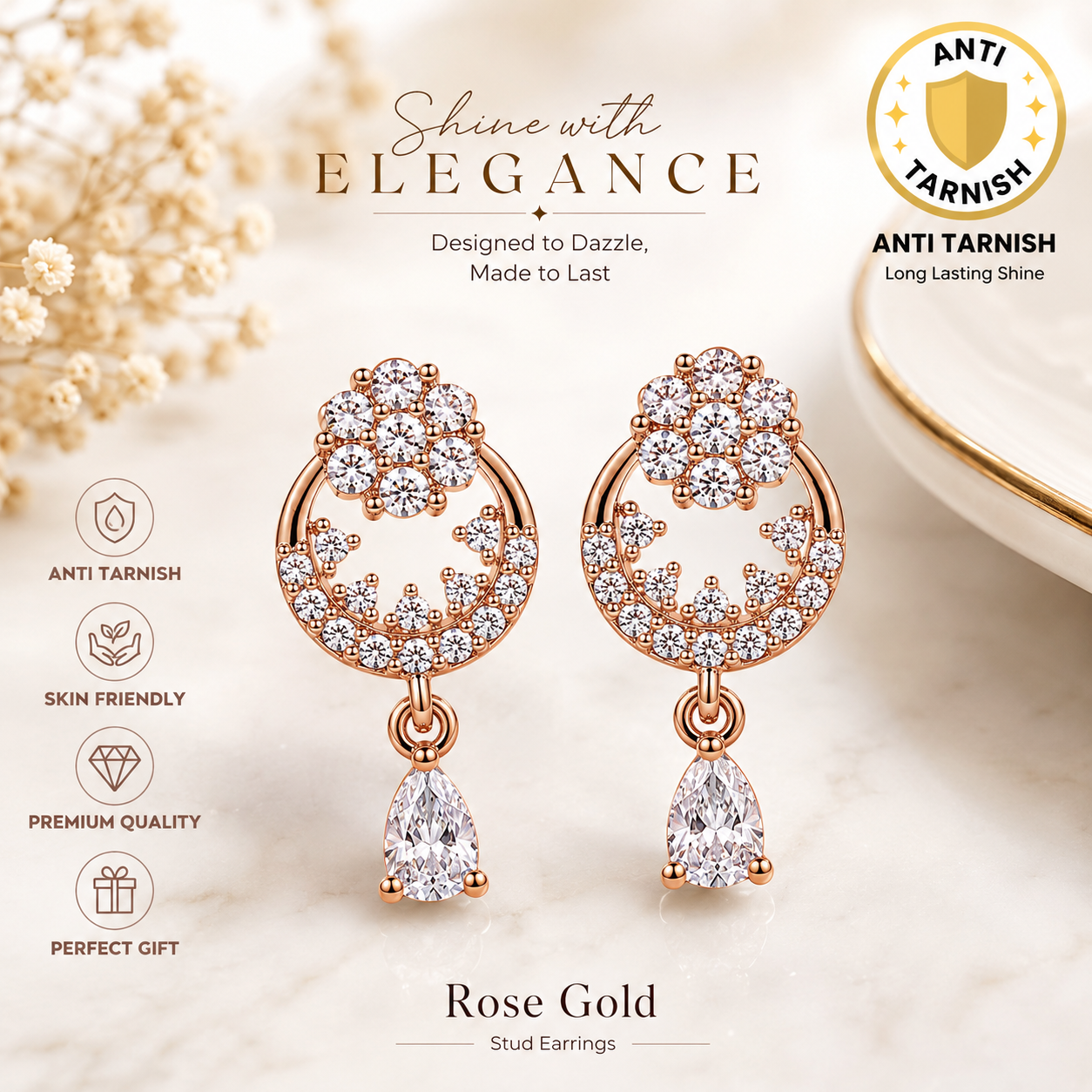 Rose Gold Bloom Drop Earrings