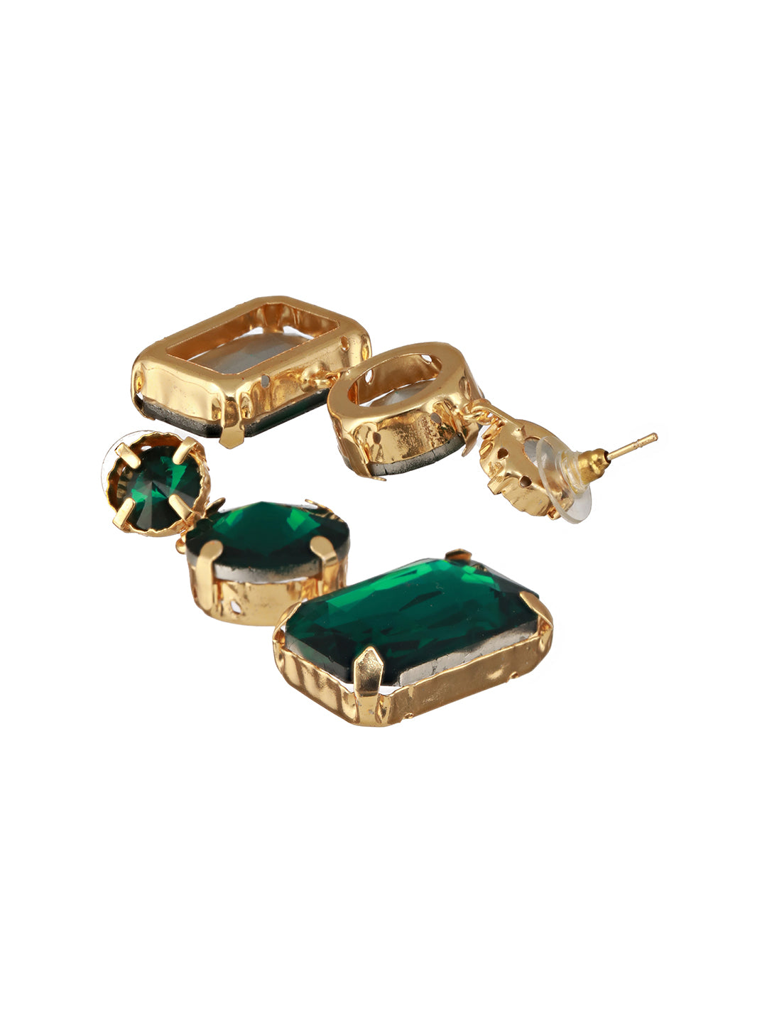 Jazz And Sizzle Gold Plated Contemporary Stone Green Studded Drop Earrings