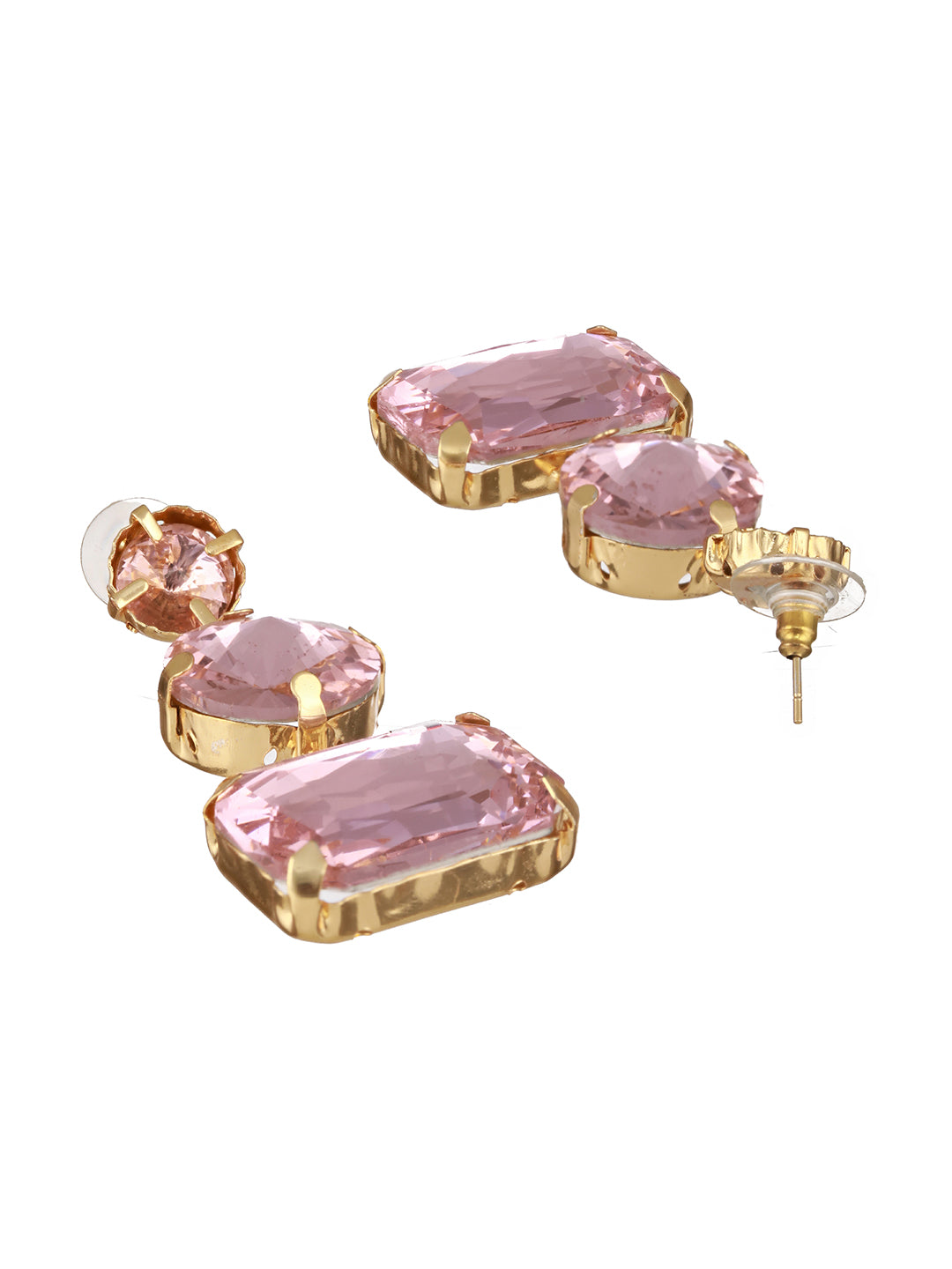 Jazz And Sizzle Gold Plated Pink Stone Studded Contemporary Drop Earrings