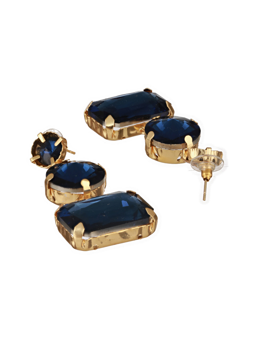 Jazz And Sizzle Gold Plated Contemporary Blue Stone Studded Drop Earrings