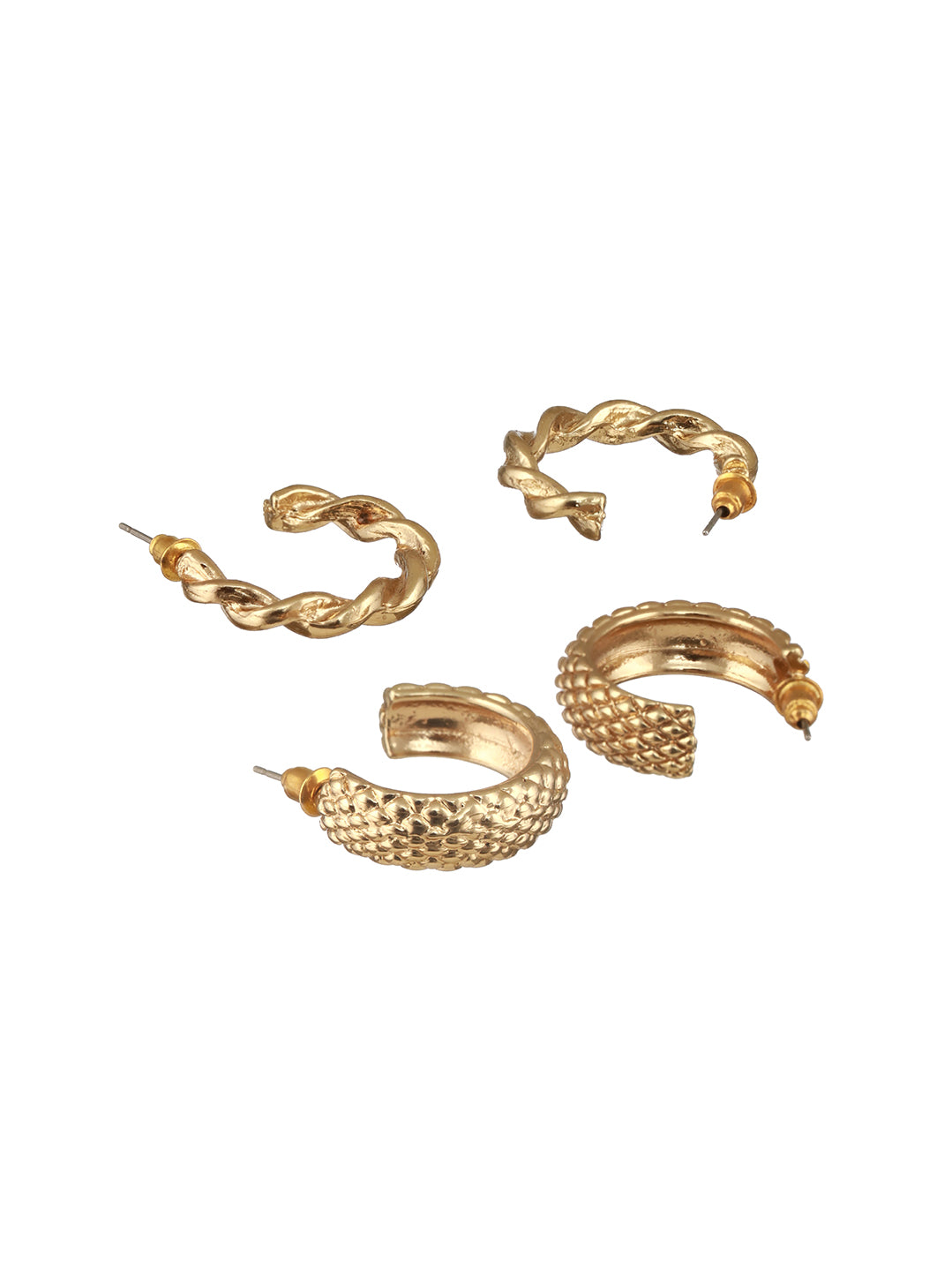 Jazz And Sizzle Set of 2 Textured Half Hoop Earrings