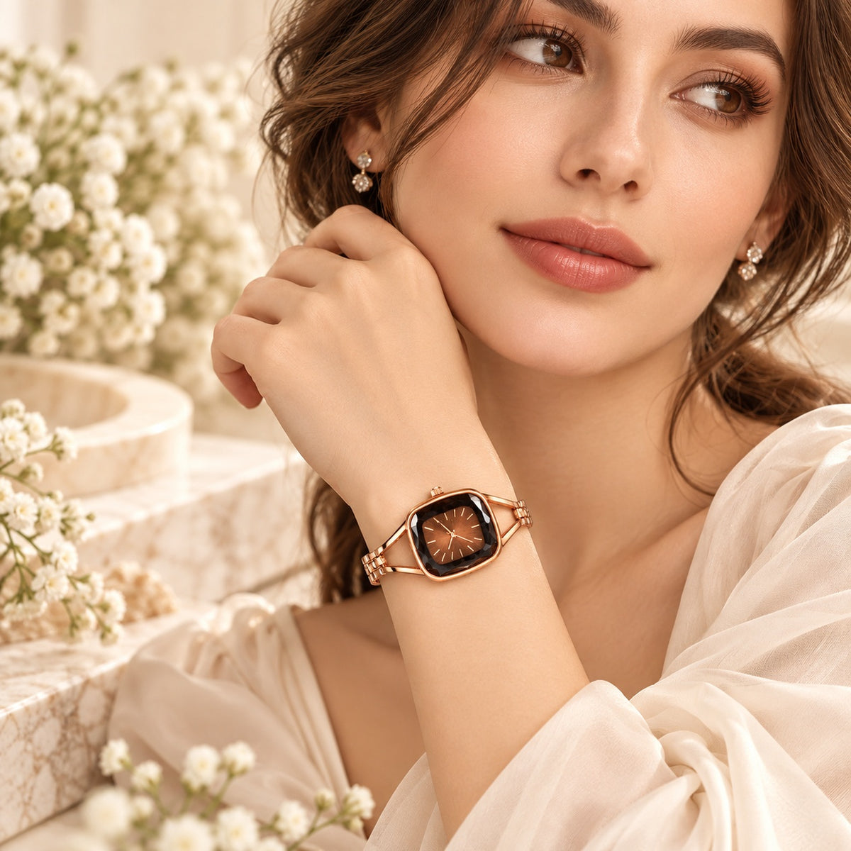 Luxury Rose Gold Dial Stainless Steel Watch for Women- WJ-JS26-LD0045