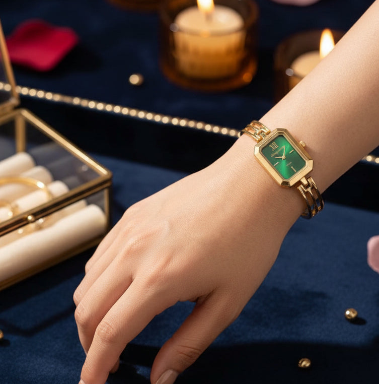 Jazz And Sizzle Vintage Emerald Green |Roman Number Dial, Quartz Movement, Waterproof, Luxury Metal Bezel