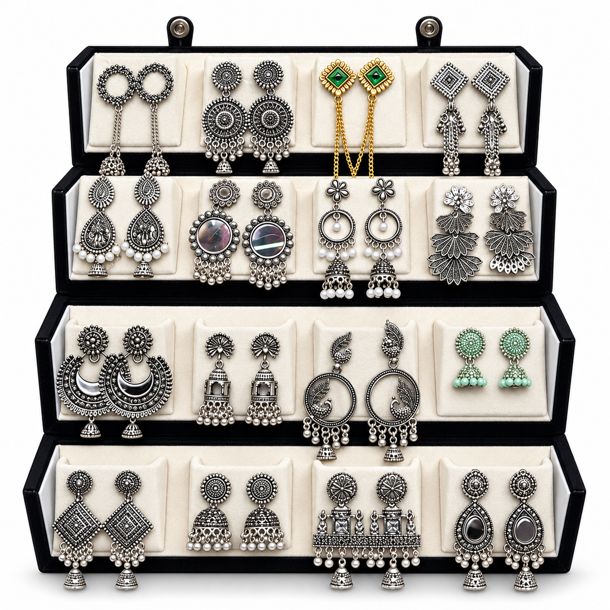 16 Pairs Assorted Earrings Combo with Foldable Jewellery Organizer |-WJ-JS26-ER0248