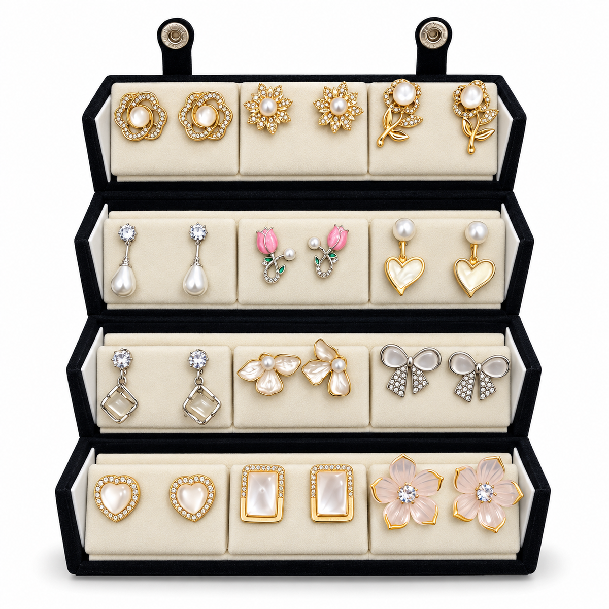 12 Pairs Assorted Fashion Earrings Combo with Foldable Jewellery Organizer Box |-WJ-JS26-ER0249