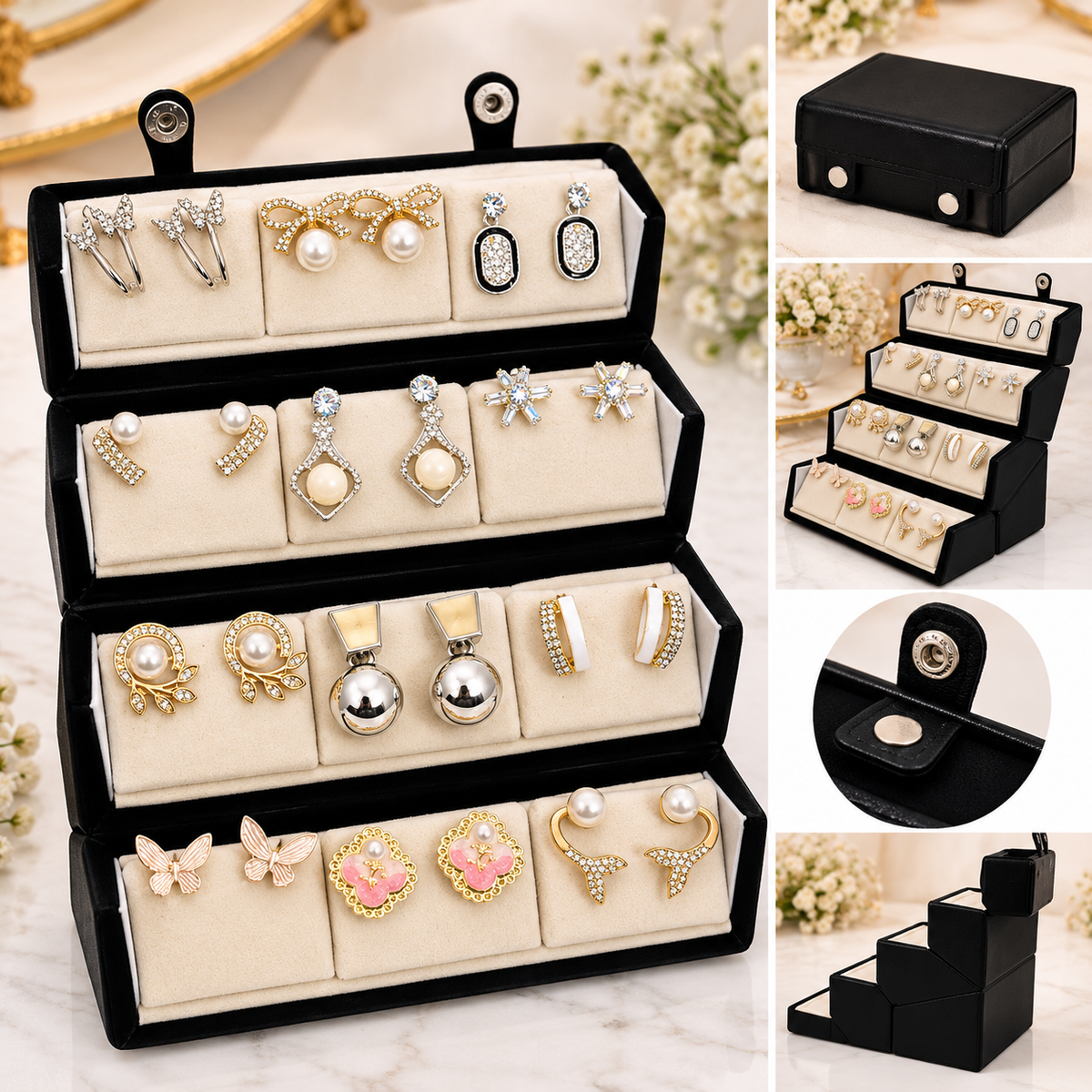 12 Pairs Assorted Fashion Earrings Combo with Foldable Jewellery Organizer ||-WJ-JS26-ER0250