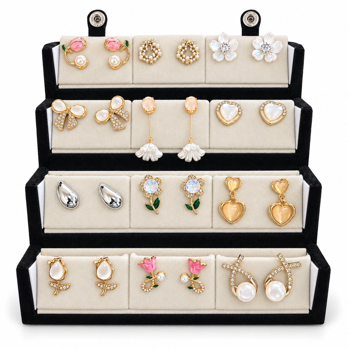 12 Pairs Assorted Fashion Earrings Combo with Foldable Jewellery Organizer |-WJ-JS26-ER0251