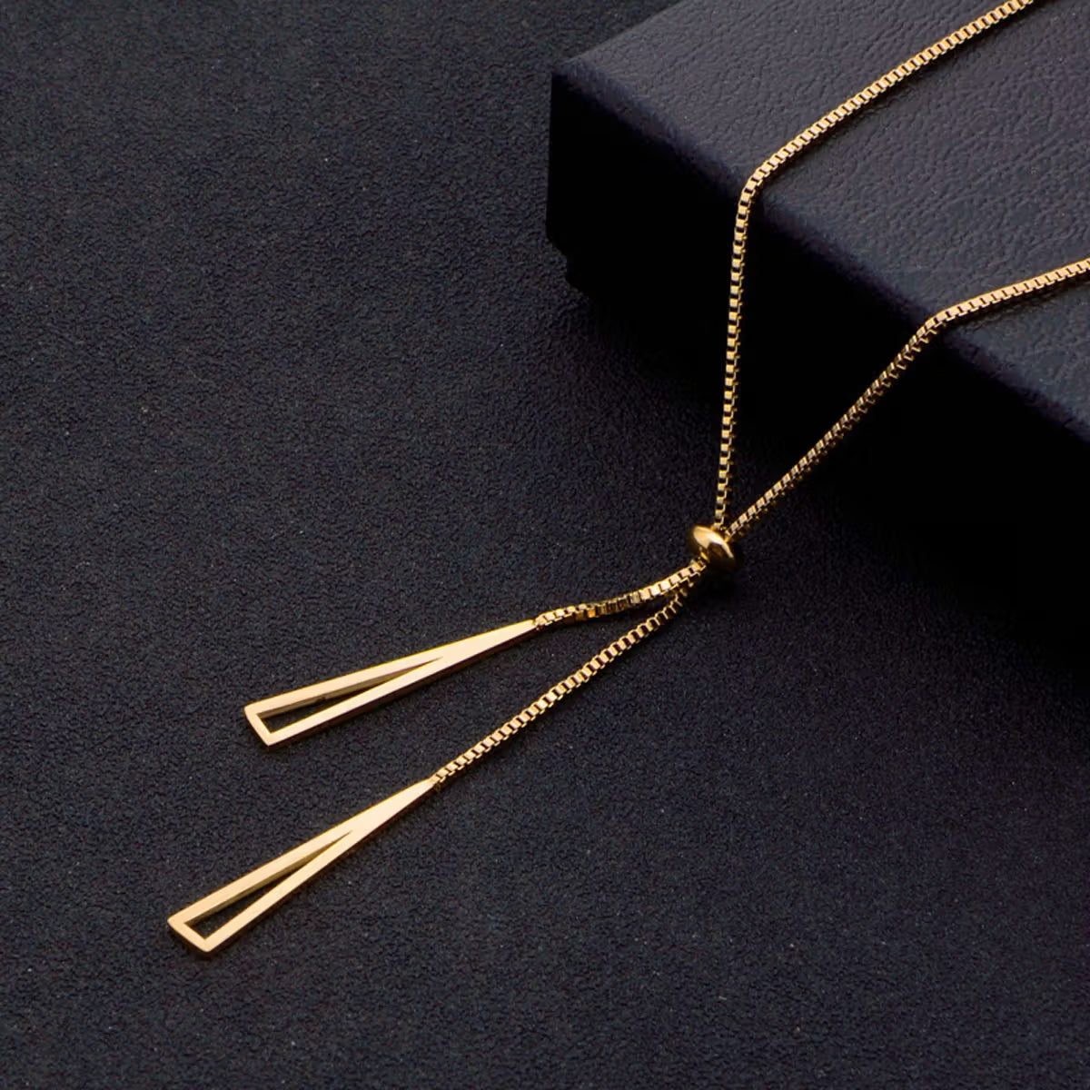 Jazz and Sizzle Gold Plated Stainless Steel Triangle Tassel Pendant Chain Necklace