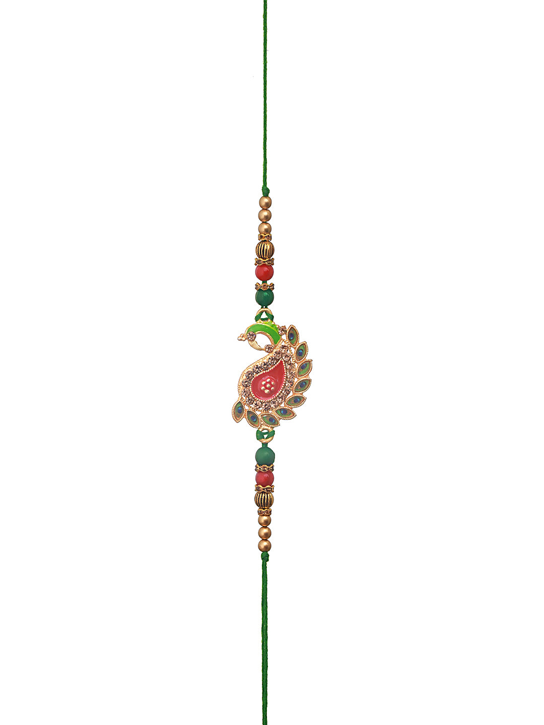 Set Of 2 Peacock Shaped Meena Work Bhaiya Bhabhi Rakhi With Roli & Chawal