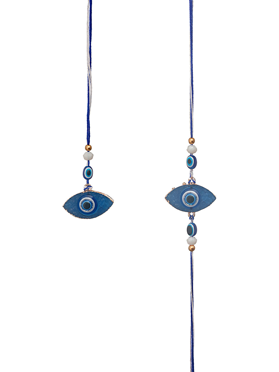 Set Of 2 Evil Eye Charm Bhaiya Bhabhi Rakhi With Roli & Chawal