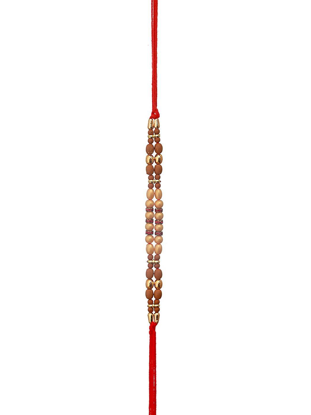 Set Of 3 Gold Toned Pearl & Meena Work Thread Rakhi With Roli Chawal