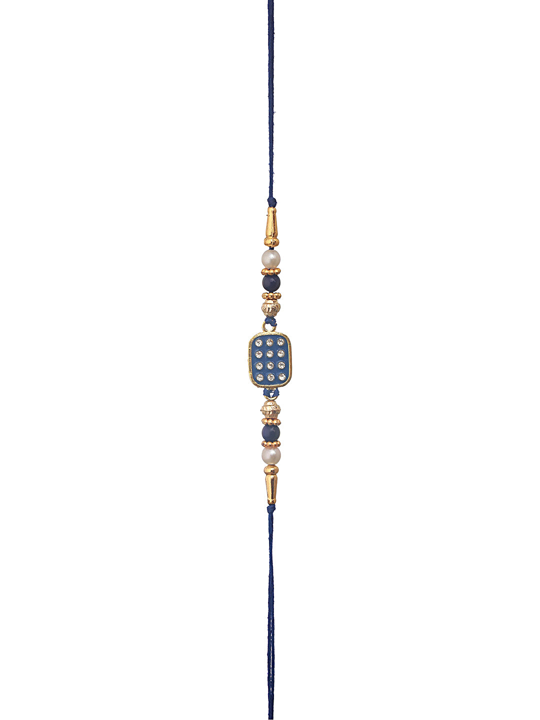 Set Of 2 Blue Enameled & Embellished Designer Beaded Rakhi With Roli Chawal