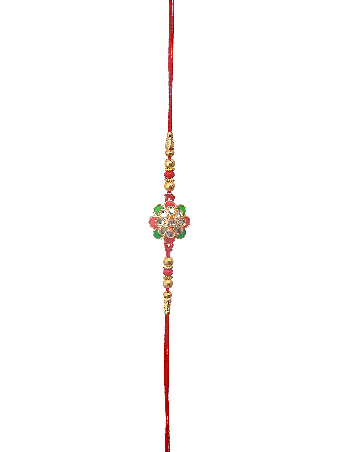 Set Of 2 Gold-Toned & Peacock Shaped Cz Studded Designer Beaded Rakhi With Roli Chawal