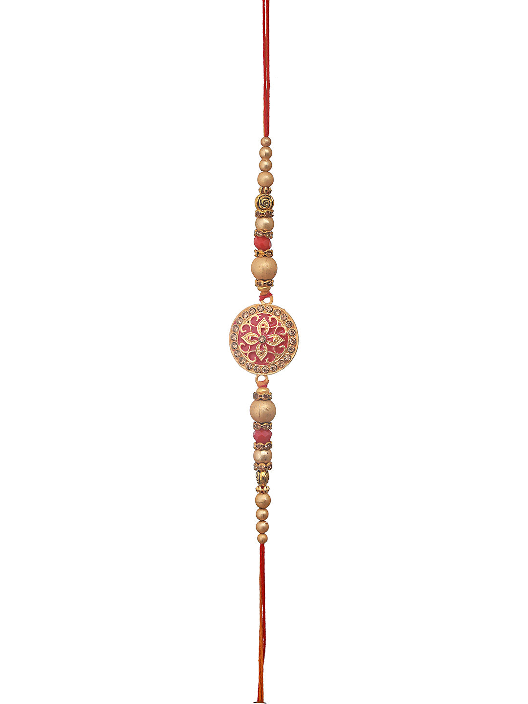Jazz And sizzle Set Of 2 Enameled & Pearl Beaded Thread Rakhi With Roli Chawal & Rakhi Card