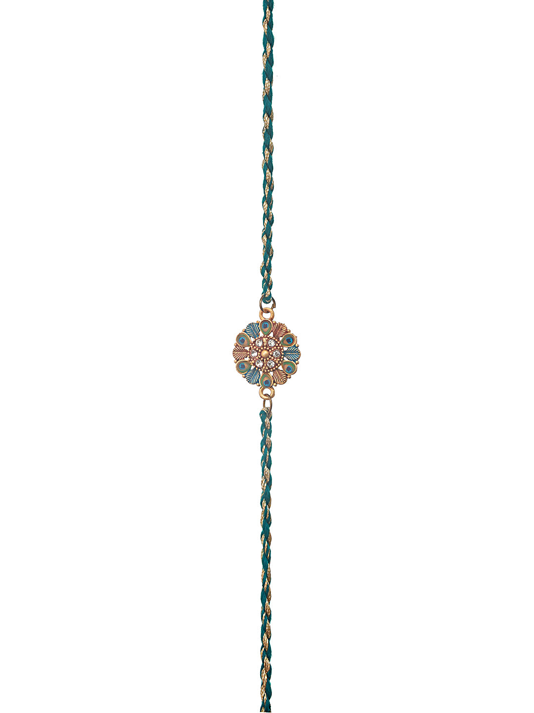 Set Of 2 Gold-Toned Evil Eye & Leaf Meena Work Designer Rakhi With Roli Chawal