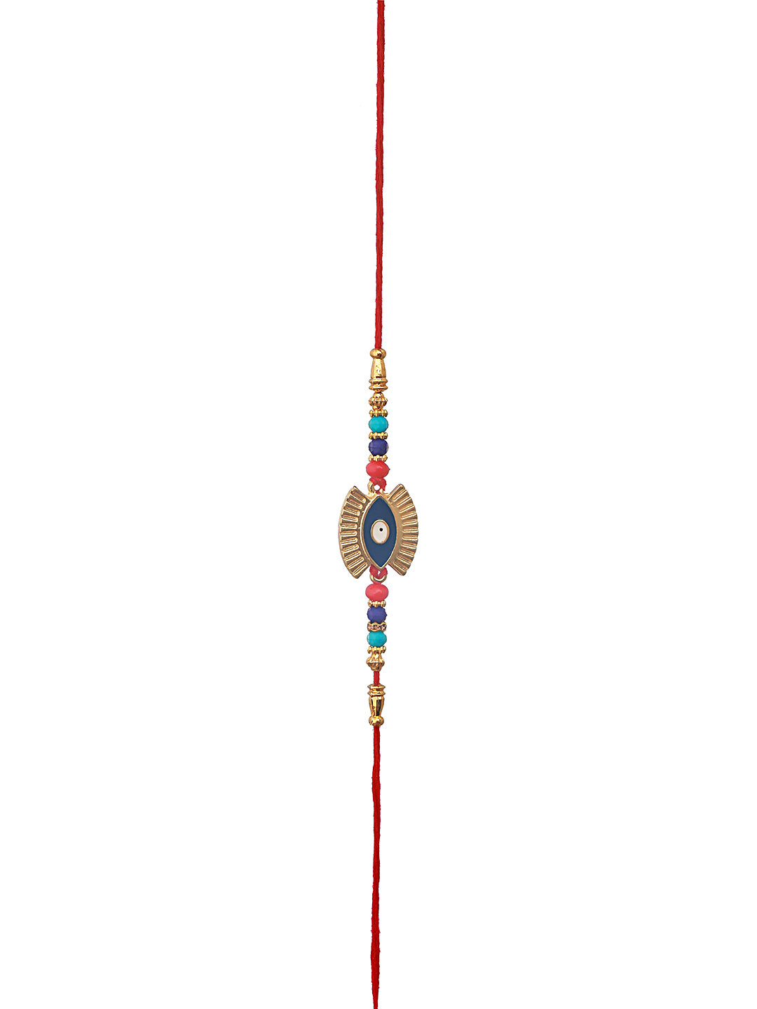 Set Of 2 Gold-Toned Evil Eye & Leaf Meena Work Designer Rakhi With Roli Chawal