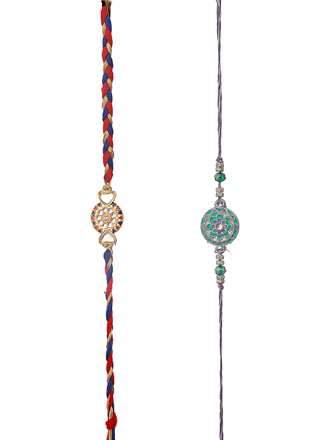 Jazz And Sizzle Set Of 2 Designer Floral Shaped And Meena Work Rakhi With Roli & Chawal