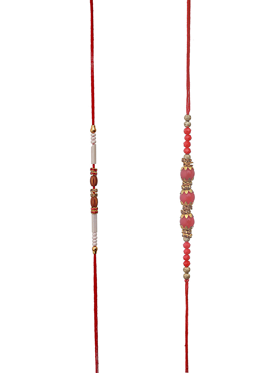 Set Of 2 Maroon & White Pearl Beaded Thread Rakhi With Roli Chawal