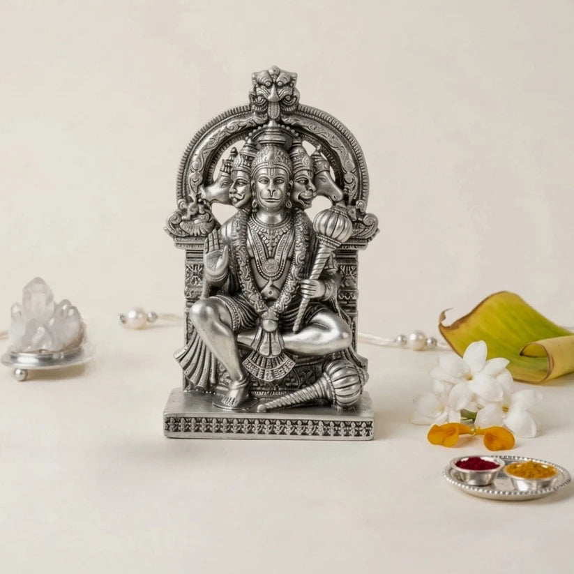 Silver Plated Panchmukhi Hanuman Idol | Remove Negativity & Bring Peace