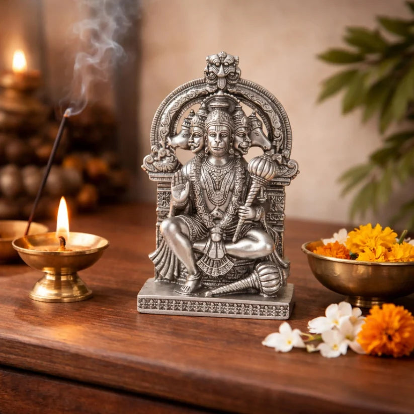 Silver Plated Panchmukhi Hanuman Idol | Remove Negativity & Bring Peace
