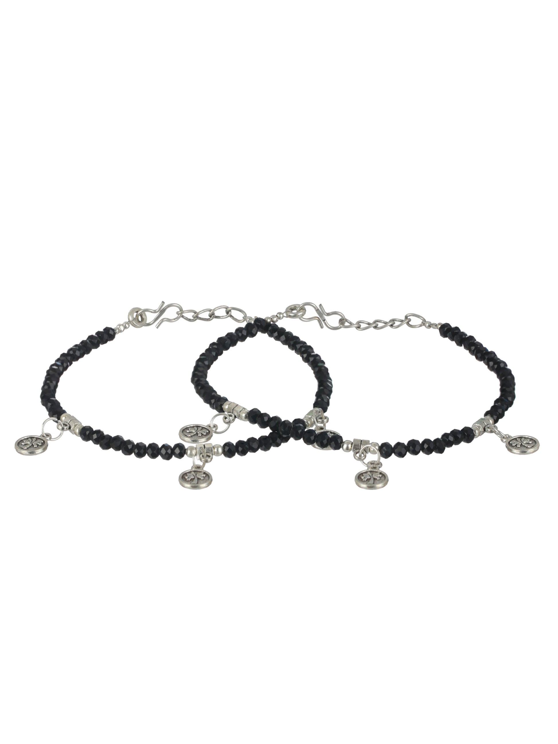 Set Of 2 Silver-Plated Beaded Anklets - Jazzandsizzle