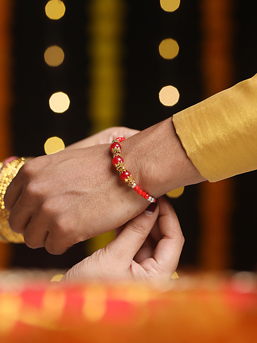 Jazz And Sizzle Set Of 2 Maroon & White Pearl Beaded Thread Rakhi With Roli Chawal