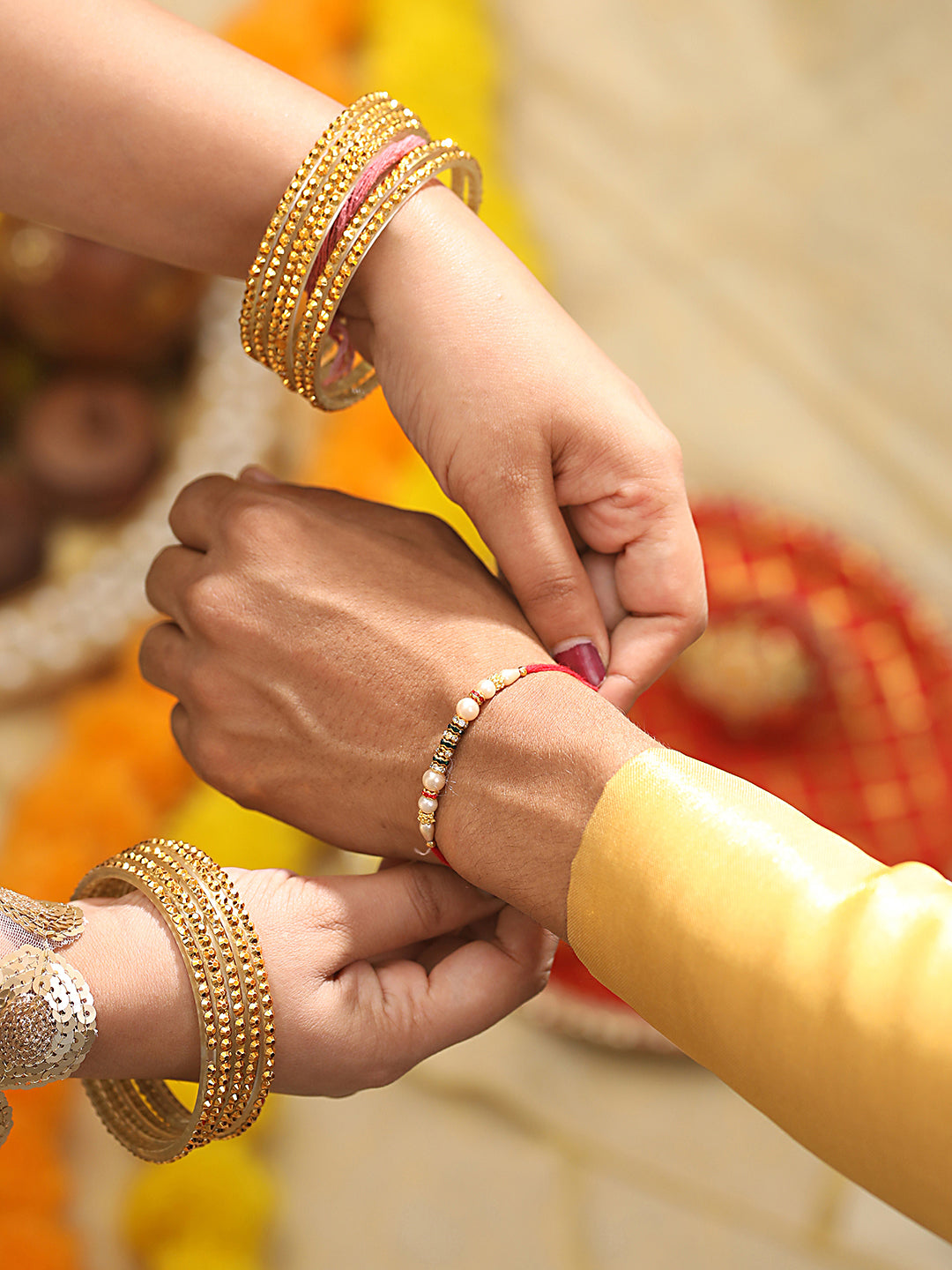 Jazz And Sizzle Set Of 2 Enameled & Faux Pearl Beaded Designer Thread Rakhi