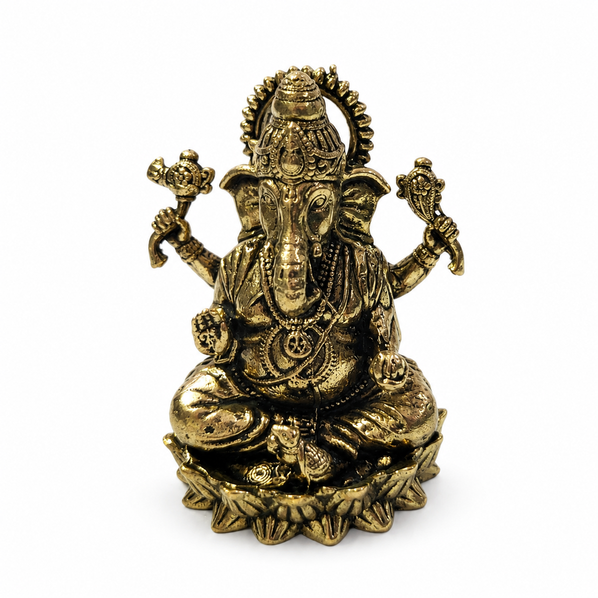 Antique Gold-Toned Brass Lord Ganesha Idol for Home, Office & Car Dashboard-IDL-0012