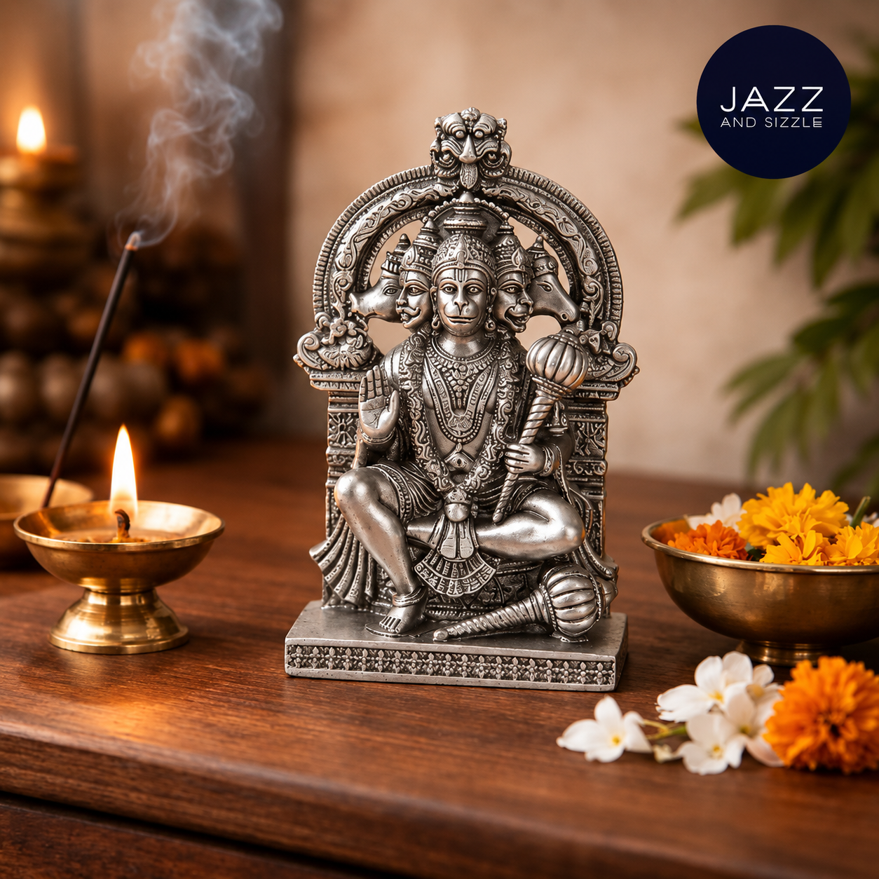 Silver Plated Panchmukhi Hanuman Idol | Remove Negativity & Bring Peace