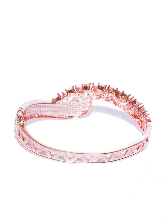 Jazz And Sizzle Rose Gold-Plated CZ Stone-Studded Handcrafted Bangle-Style Bracelet - Jazzandsizzle