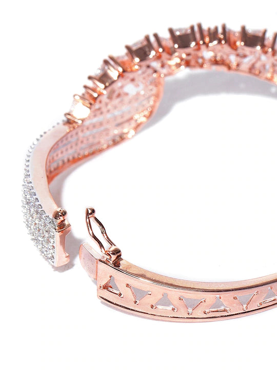 Jazz And Sizzle Rose Gold-Plated CZ Stone-Studded Handcrafted Bangle-Style Bracelet - Jazzandsizzle